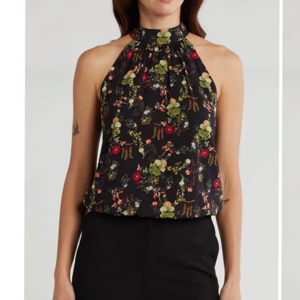 Alice + Olivia Black Floral Halter Top
